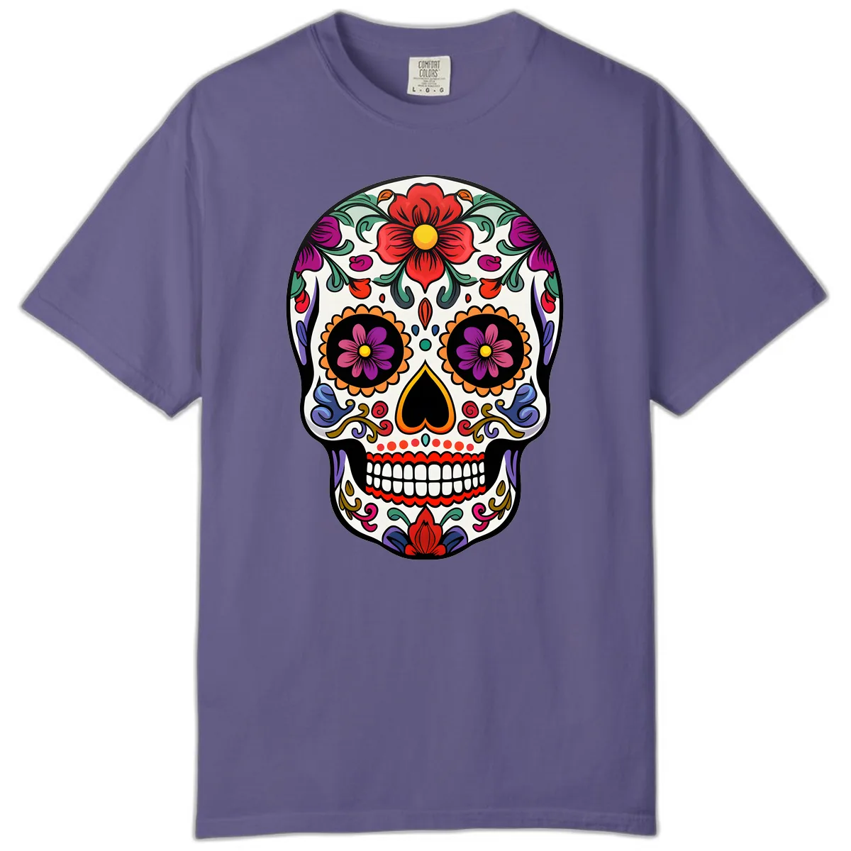 Vibrant Floral Calavera Sugar Skull Comfort Color in Grape