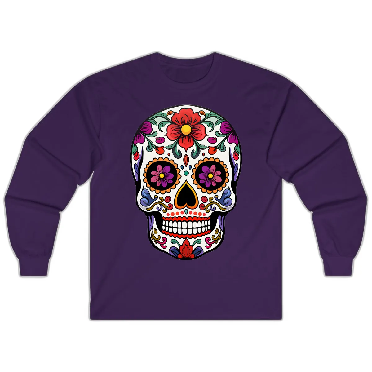 Vibrant Floral Calavera Sugar Skull Long Sleeve in Purple