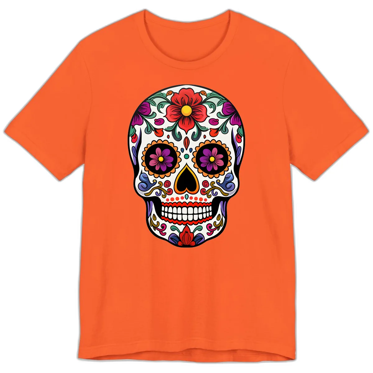 Vibrant Floral Calavera Sugar Skull Premium T-Shirt in Orange