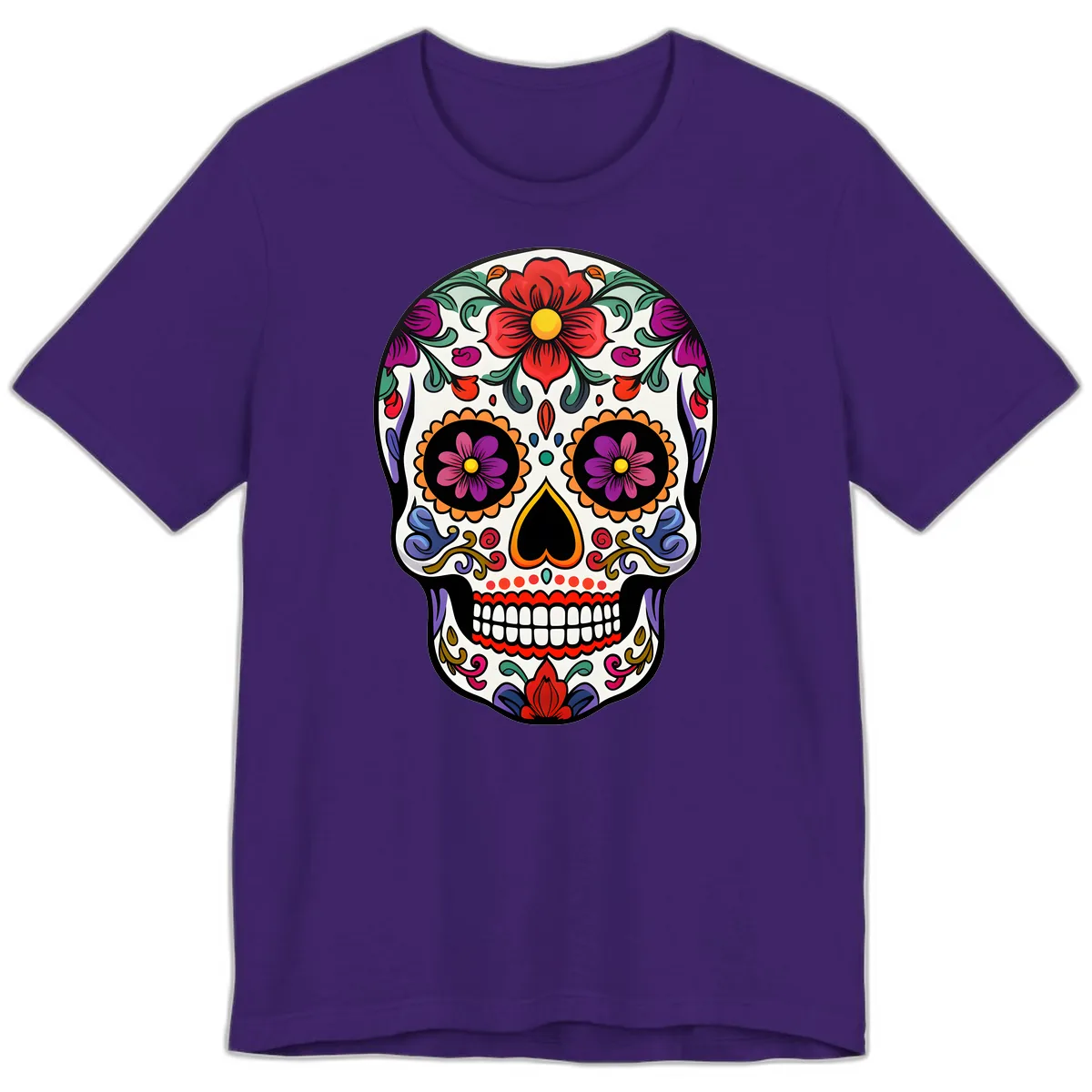Vibrant Floral Calavera Sugar Skull Premium T-Shirt in Team Purple