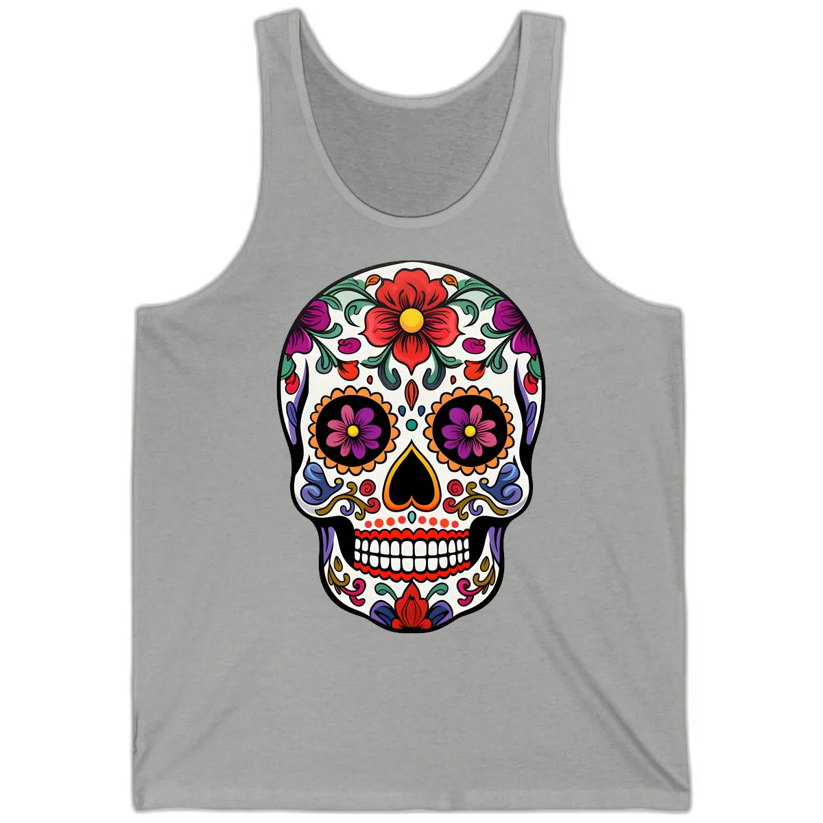 Vibrant Floral Calavera Sugar Skull Tank in Athletic Heather