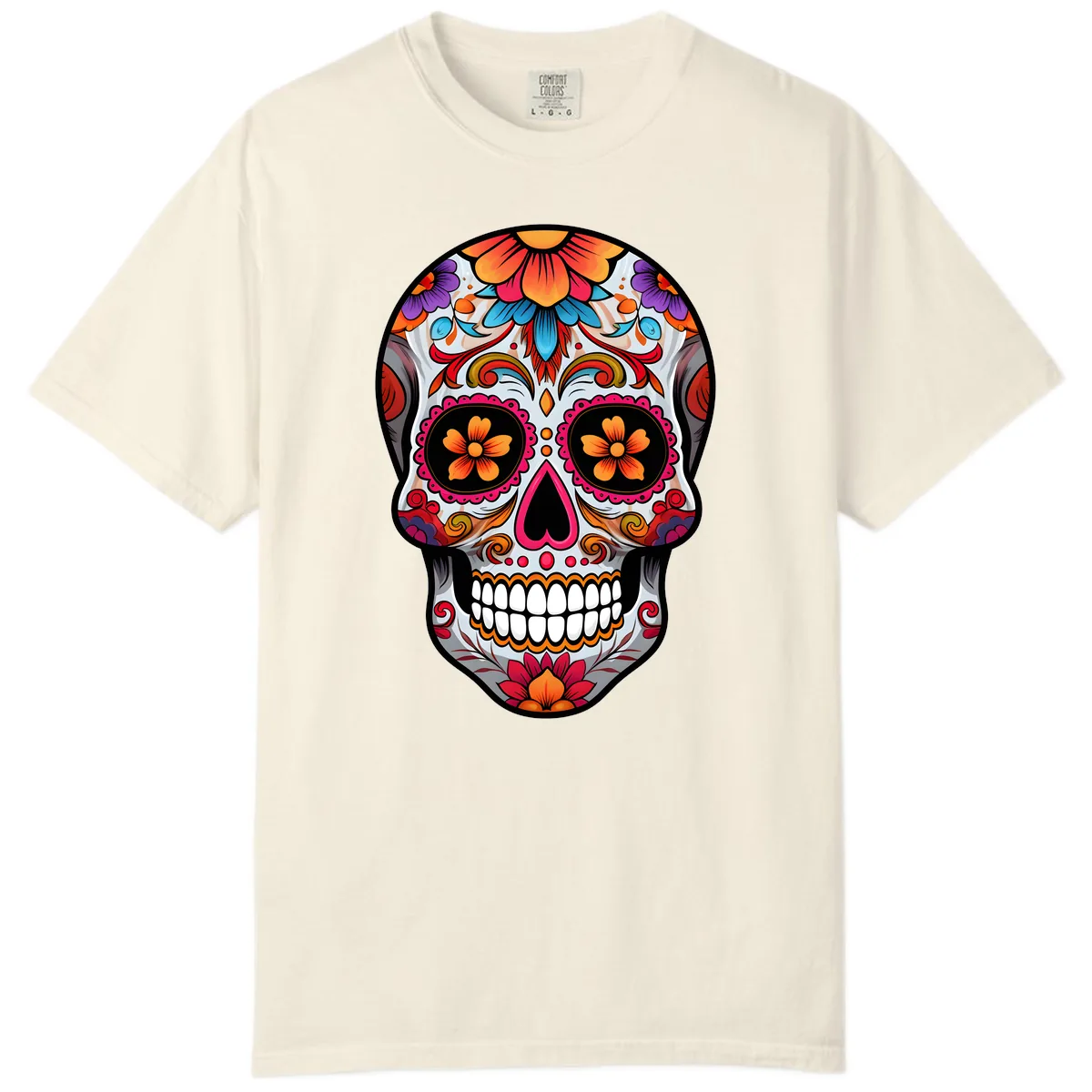 Vibrant Floral Sugar Skull Calavera Comfort Color in Ivory