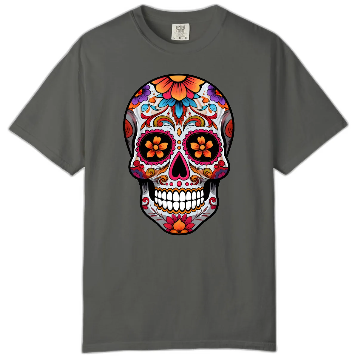 Vibrant Floral Sugar Skull Calavera Comfort Color in Pepper
