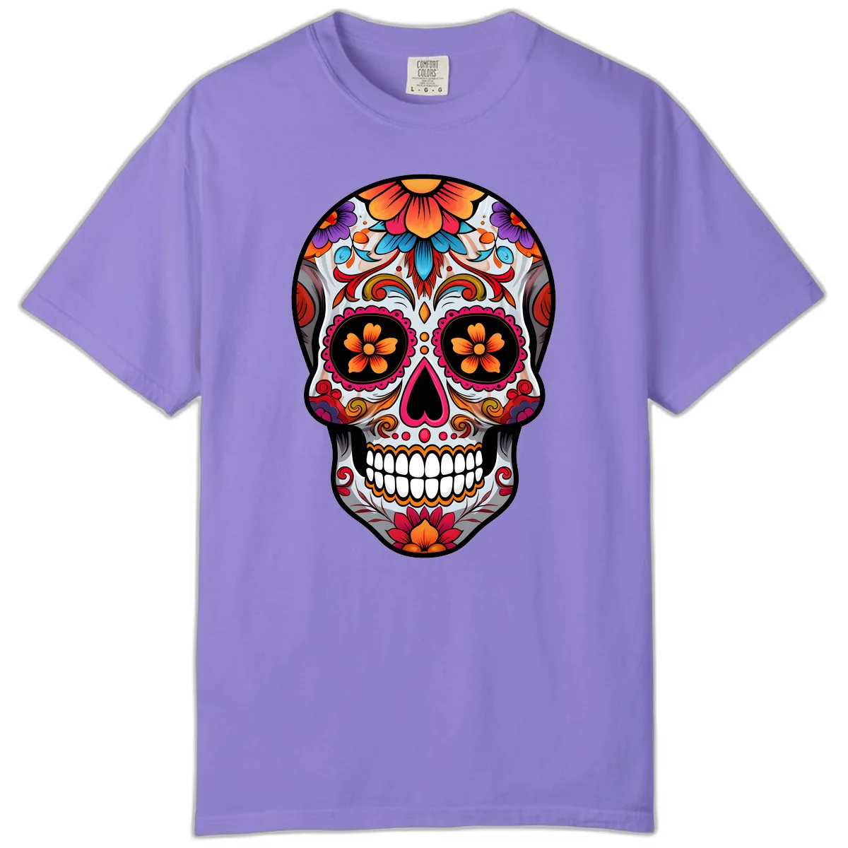 Vibrant Floral Sugar Skull Calavera Comfort Color in Violet