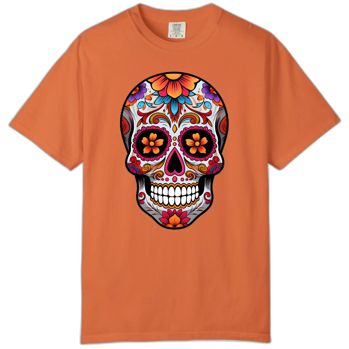 Vibrant Floral Sugar Skull Calavera Comfort Color in Burnt Orange