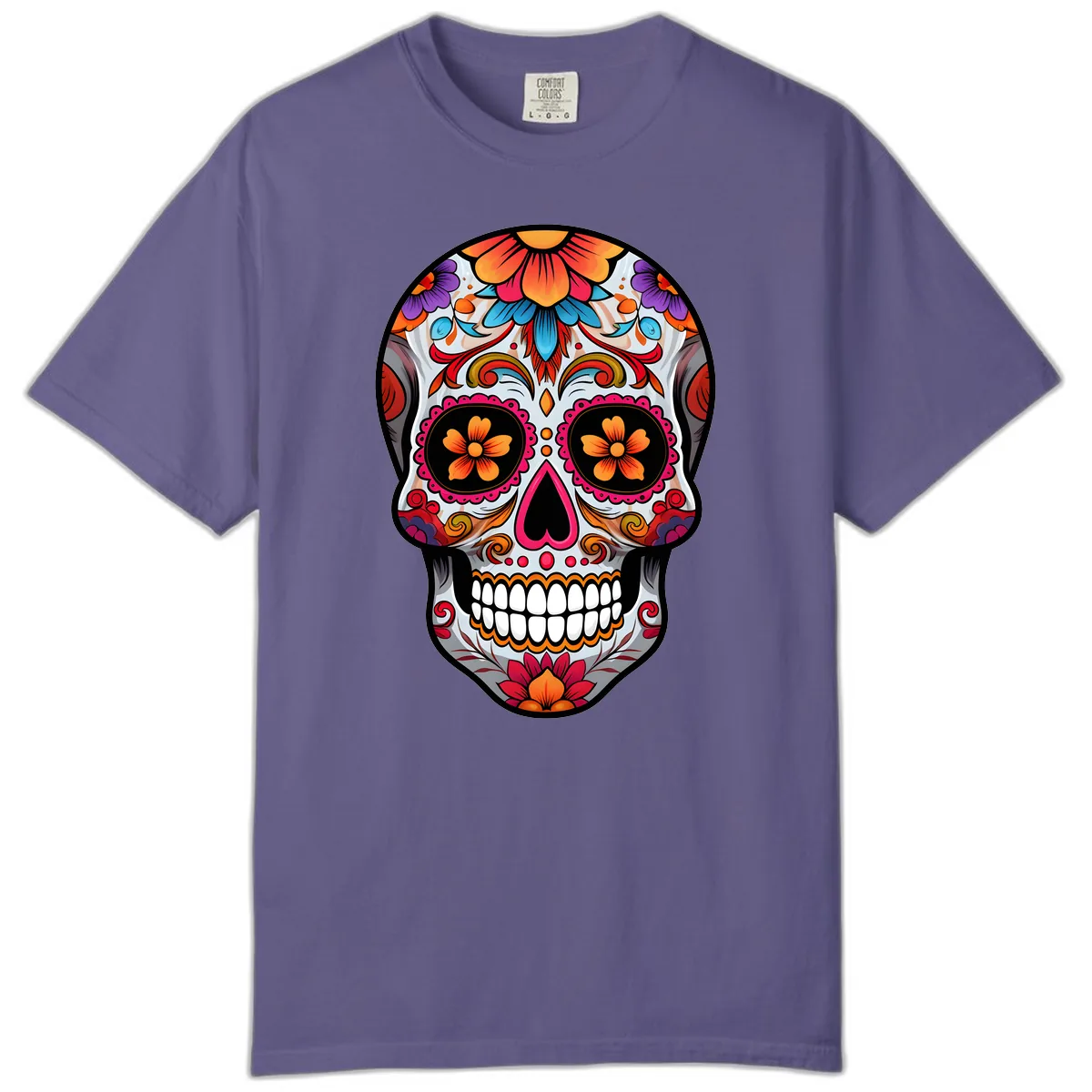 Vibrant Floral Sugar Skull Calavera Comfort Color in Grape