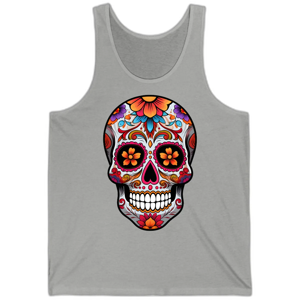 Vibrant Floral Sugar Skull Calavera Tank in Athletic Heather