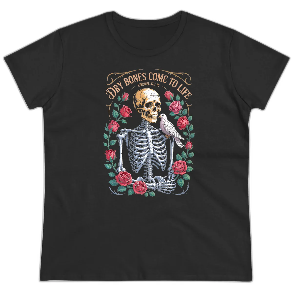 Dry Bones Come To Life Skull Ladies Tee in Black
