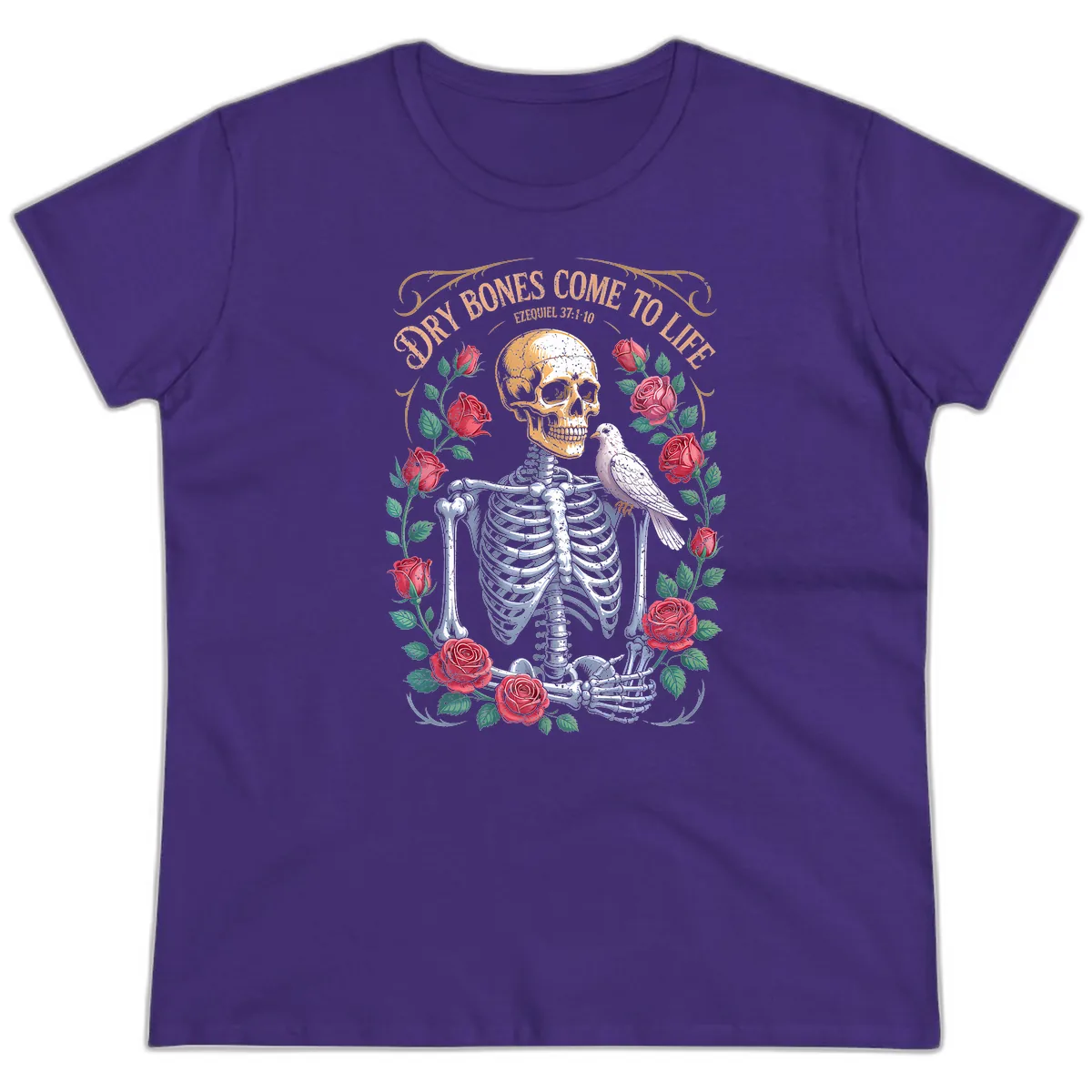 Dry Bones Come To Life Skull Ladies Tee in Purple
