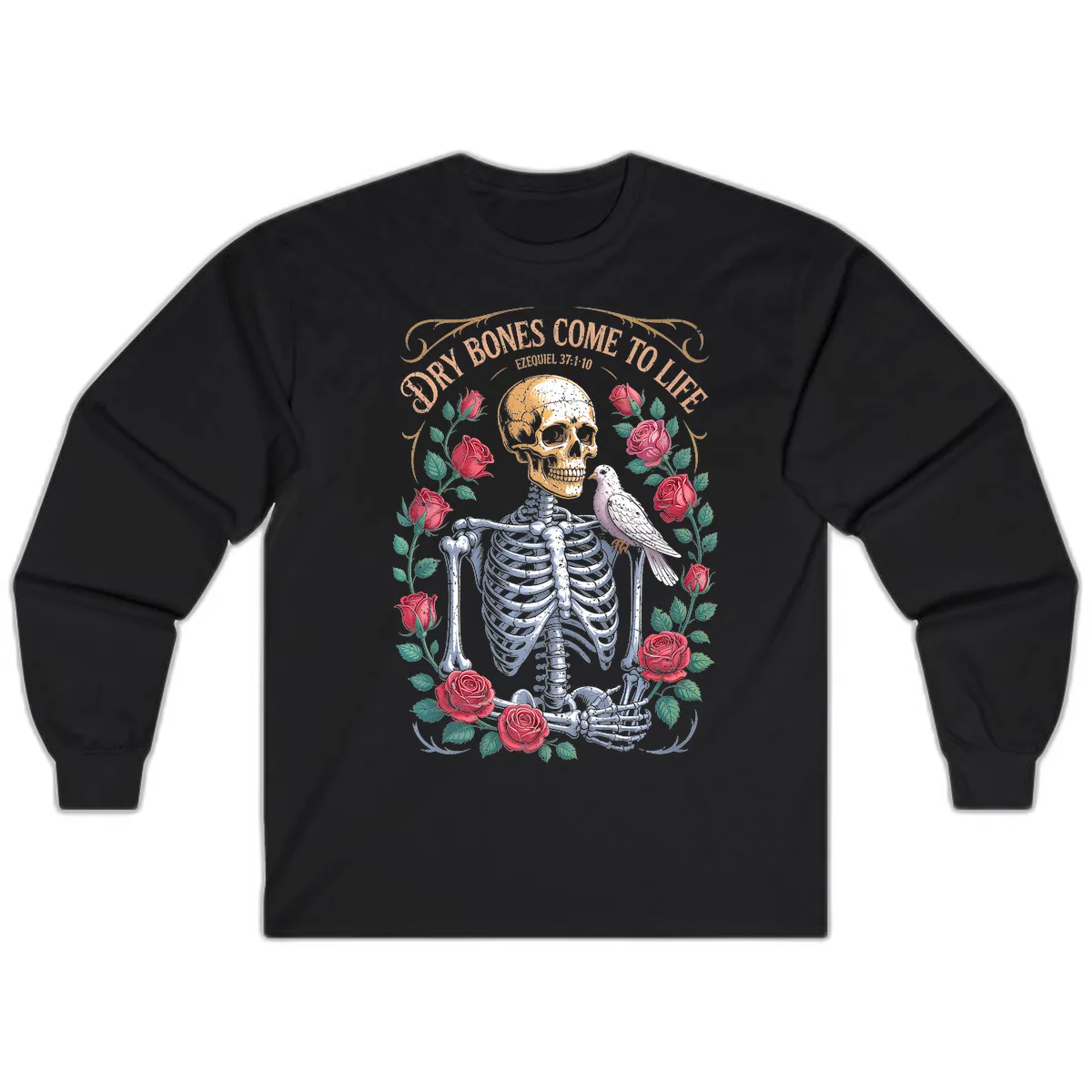 Dry Bones Come To Life Skull Long Sleeve in Black