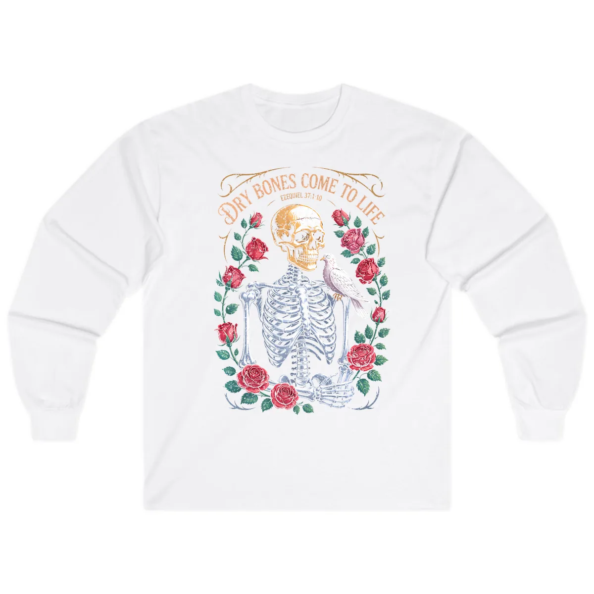 Dry Bones Come To Life Skull Long Sleeve in White