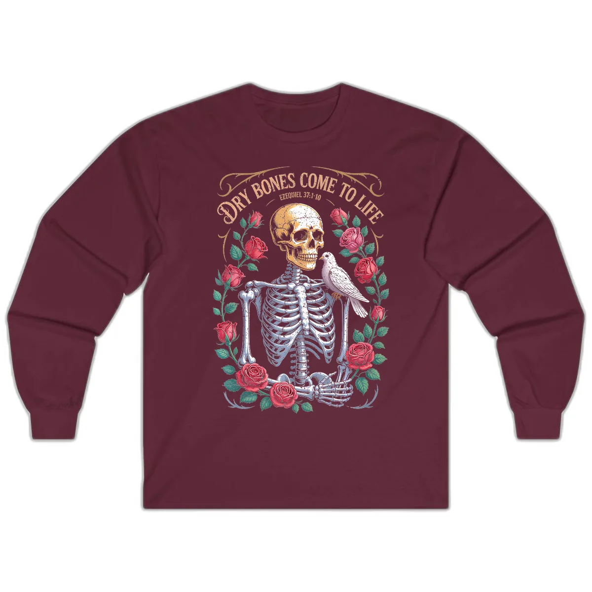 Dry Bones Come To Life Skull Long Sleeve in Maroon