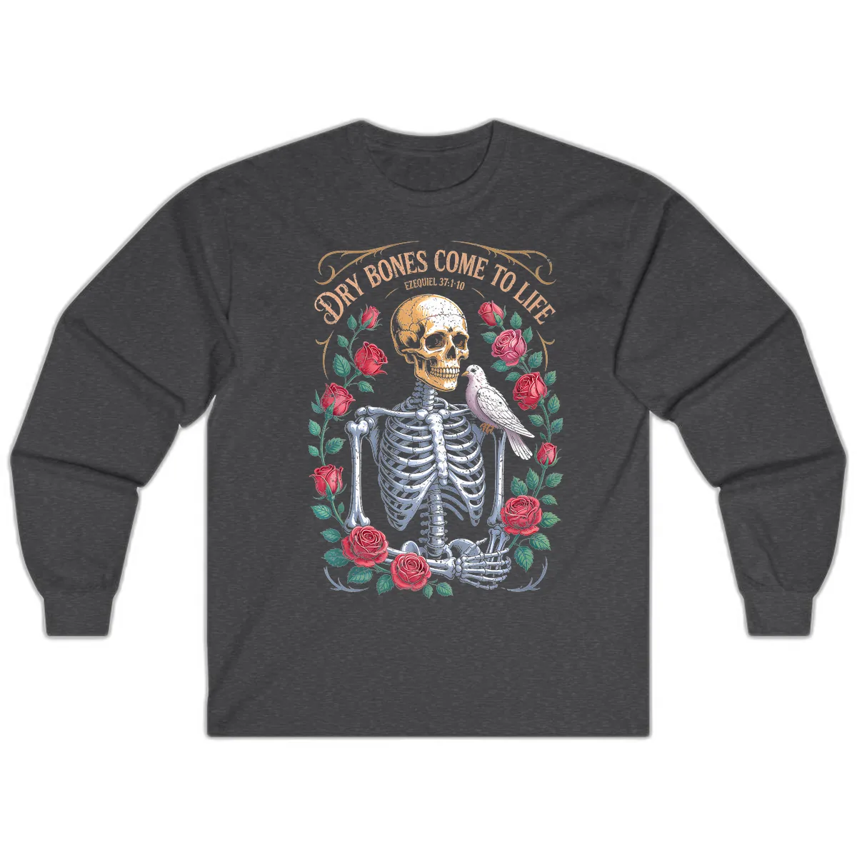 Dry Bones Come To Life Skull Long Sleeve in Dark Heather