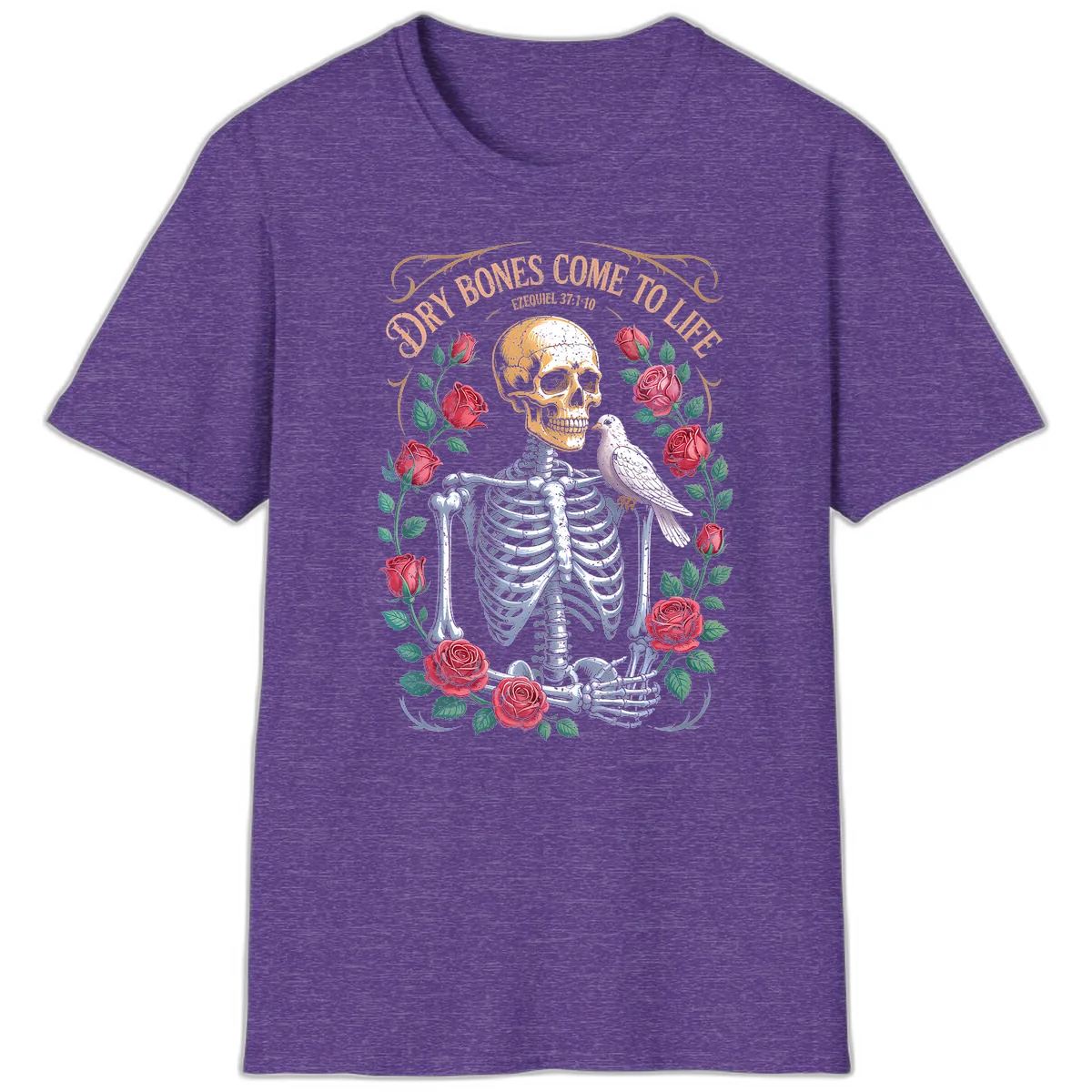 Dry Bones Come To Life Skull T-Shirt in Heather Purple