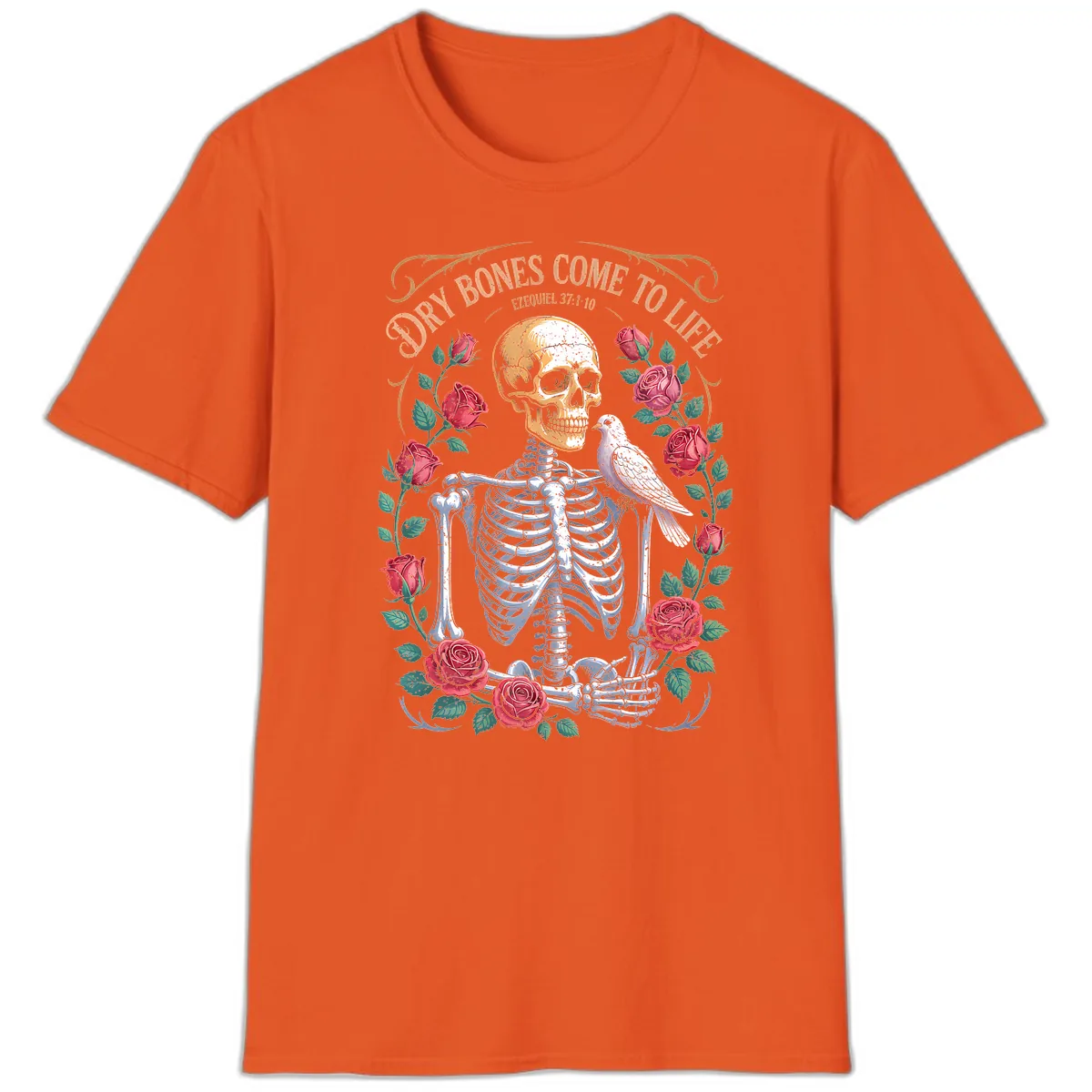 Dry Bones Come To Life Skull T-Shirt in Orange