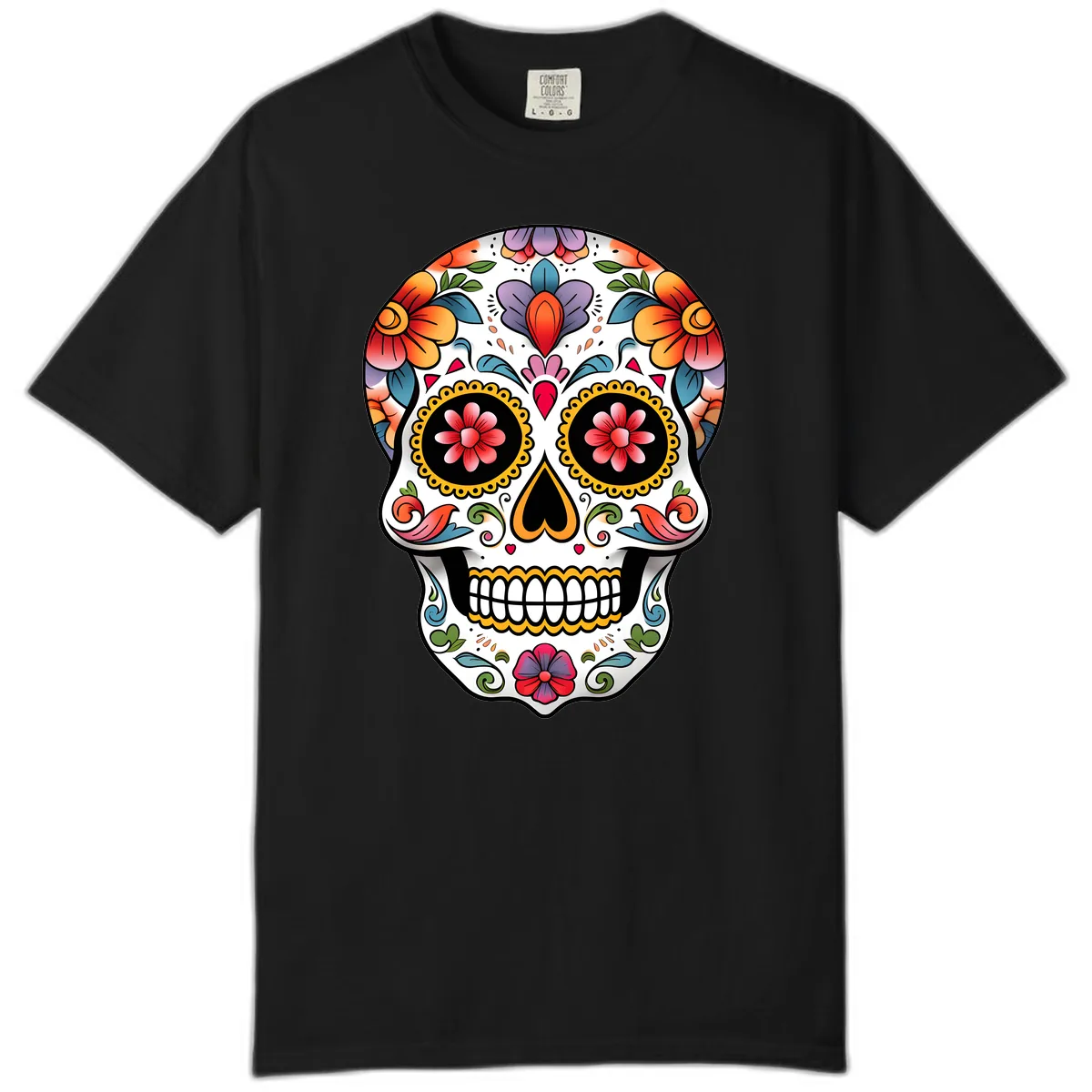 Vibrant Floral Calavera Sugar Skull Comfort Color in Black