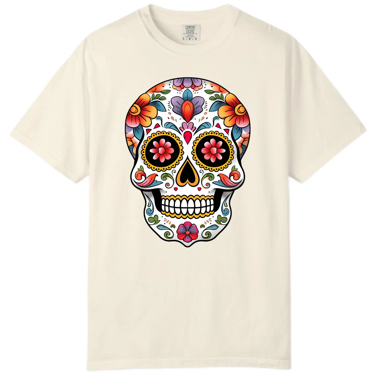Vibrant Floral Calavera Sugar Skull Comfort Color in Ivory