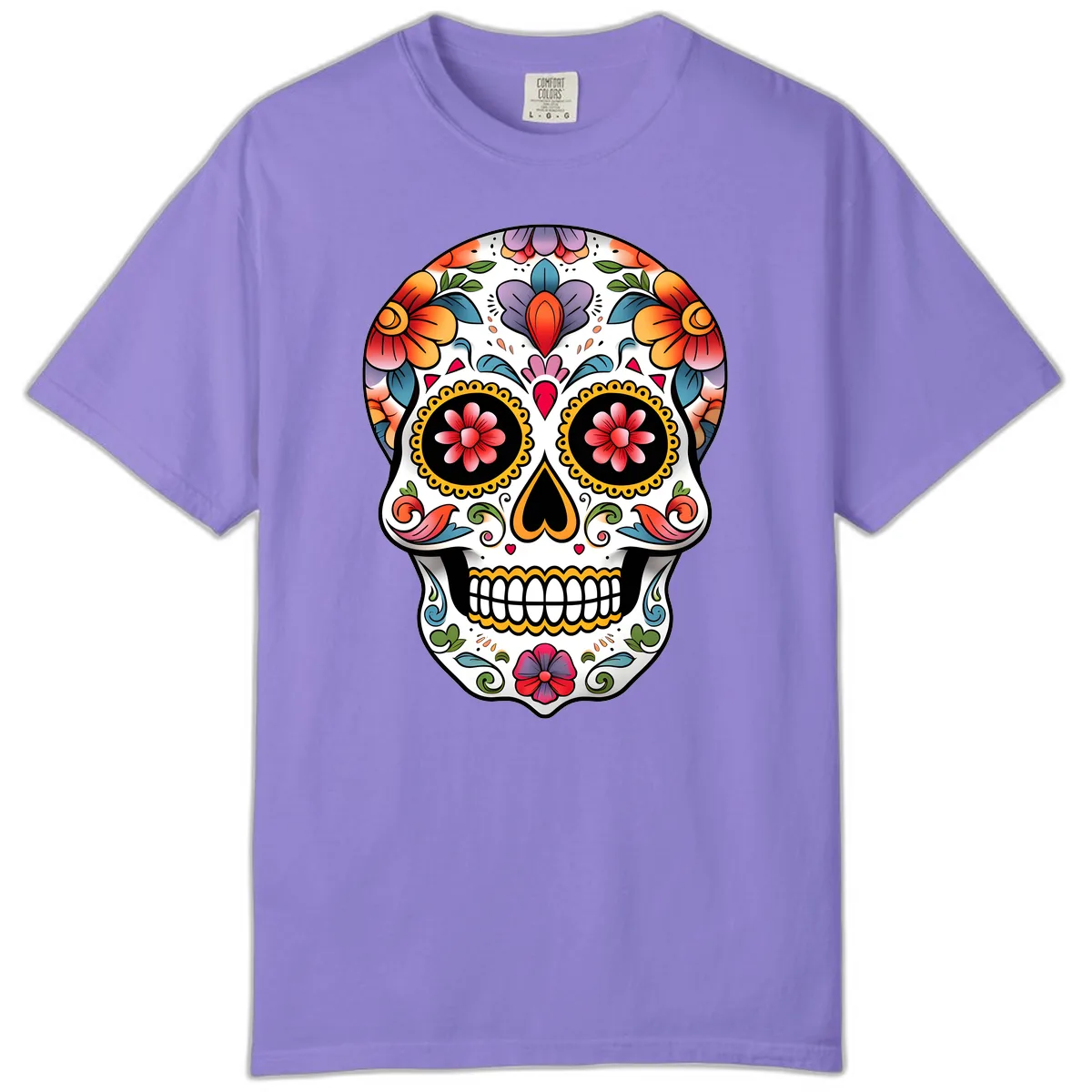 Vibrant Floral Calavera Sugar Skull Comfort Color in Violet