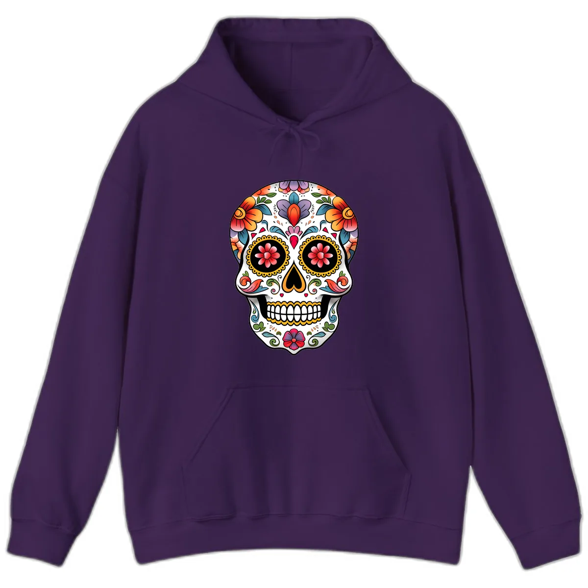Vibrant Floral Calavera Sugar Skull Hoodie in Purple