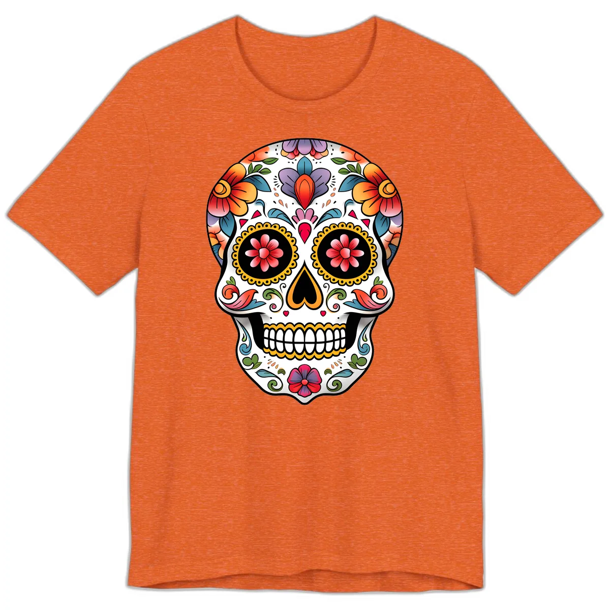 Vibrant Floral Calavera Sugar Skull Premium T-Shirt in Heather Orange