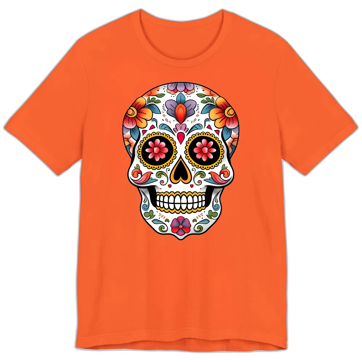 Vibrant Floral Calavera Sugar Skull Premium T-Shirt in Orange