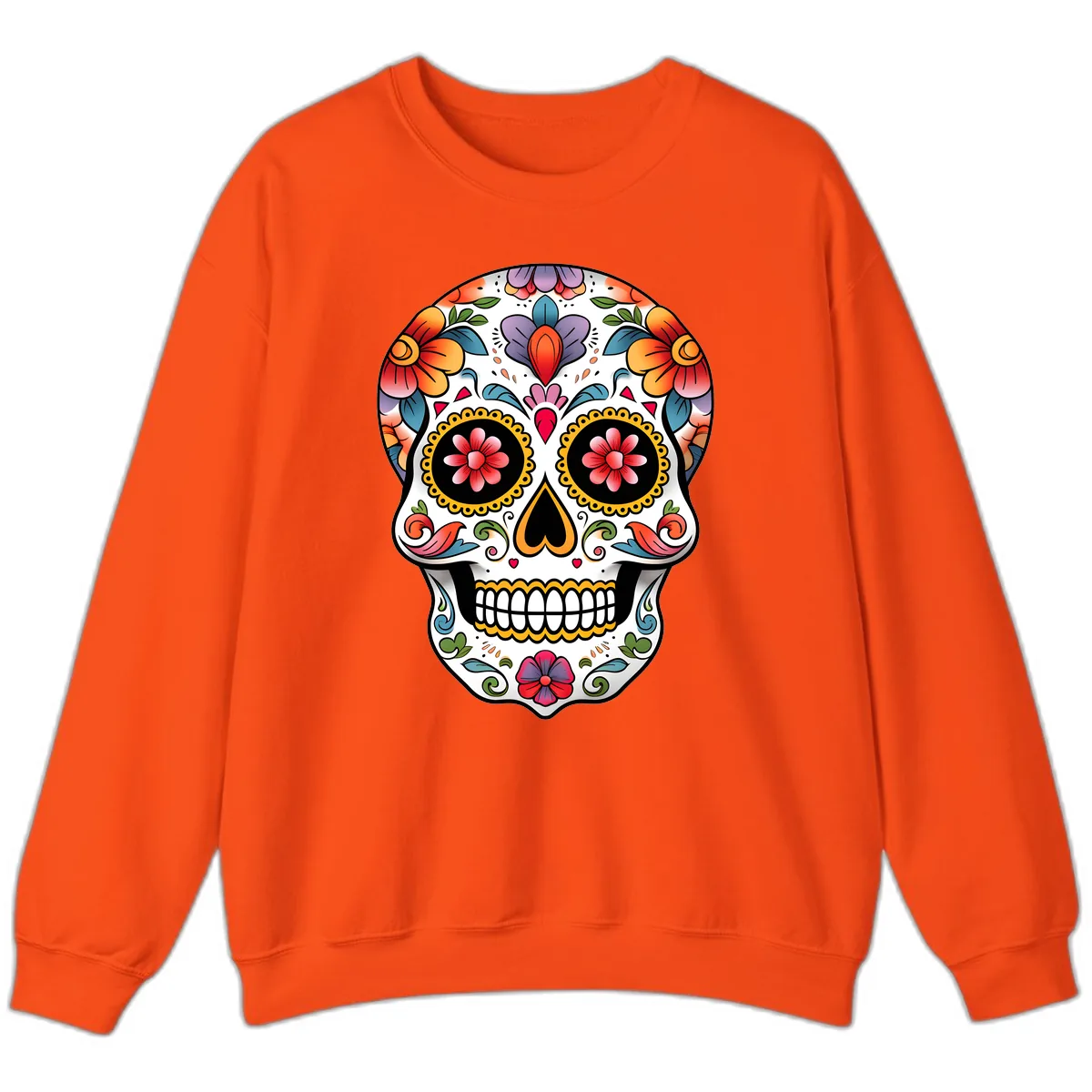 Vibrant Floral Calavera Sugar Skull Sweatshirt in Orange