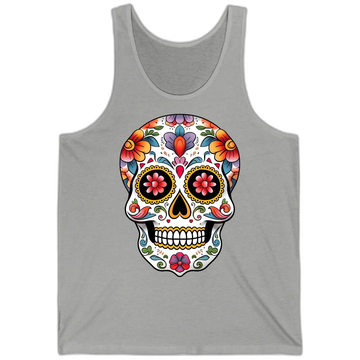 Vibrant Floral Calavera Sugar Skull Tank in Athletic Heather