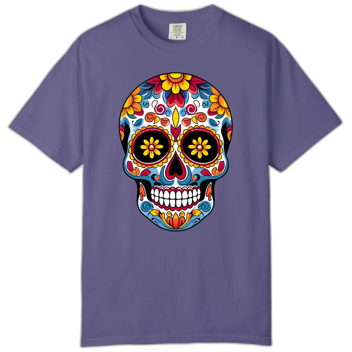 Vibrant Floral Calavera Sugar Skull Art Comfort Color in Grape