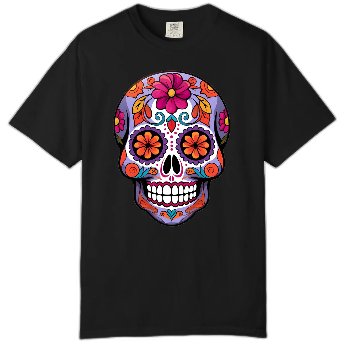 Vibrant Floral Calavera Sugar Skull Artwork Comfort Color in Black