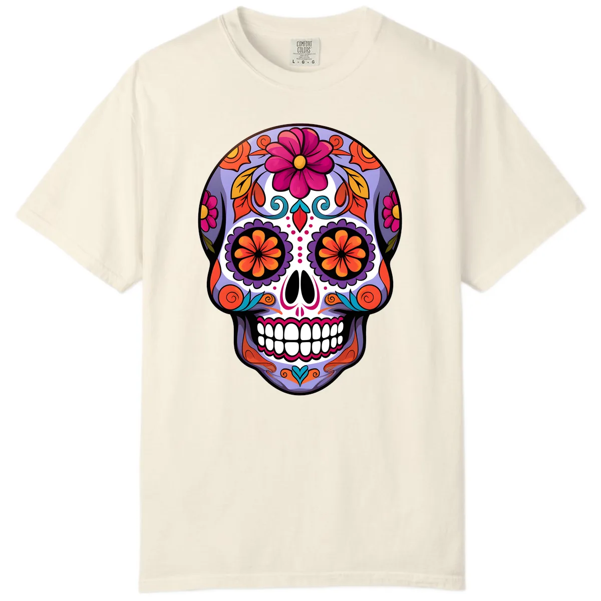 Vibrant Floral Calavera Sugar Skull Artwork Comfort Color in Ivory