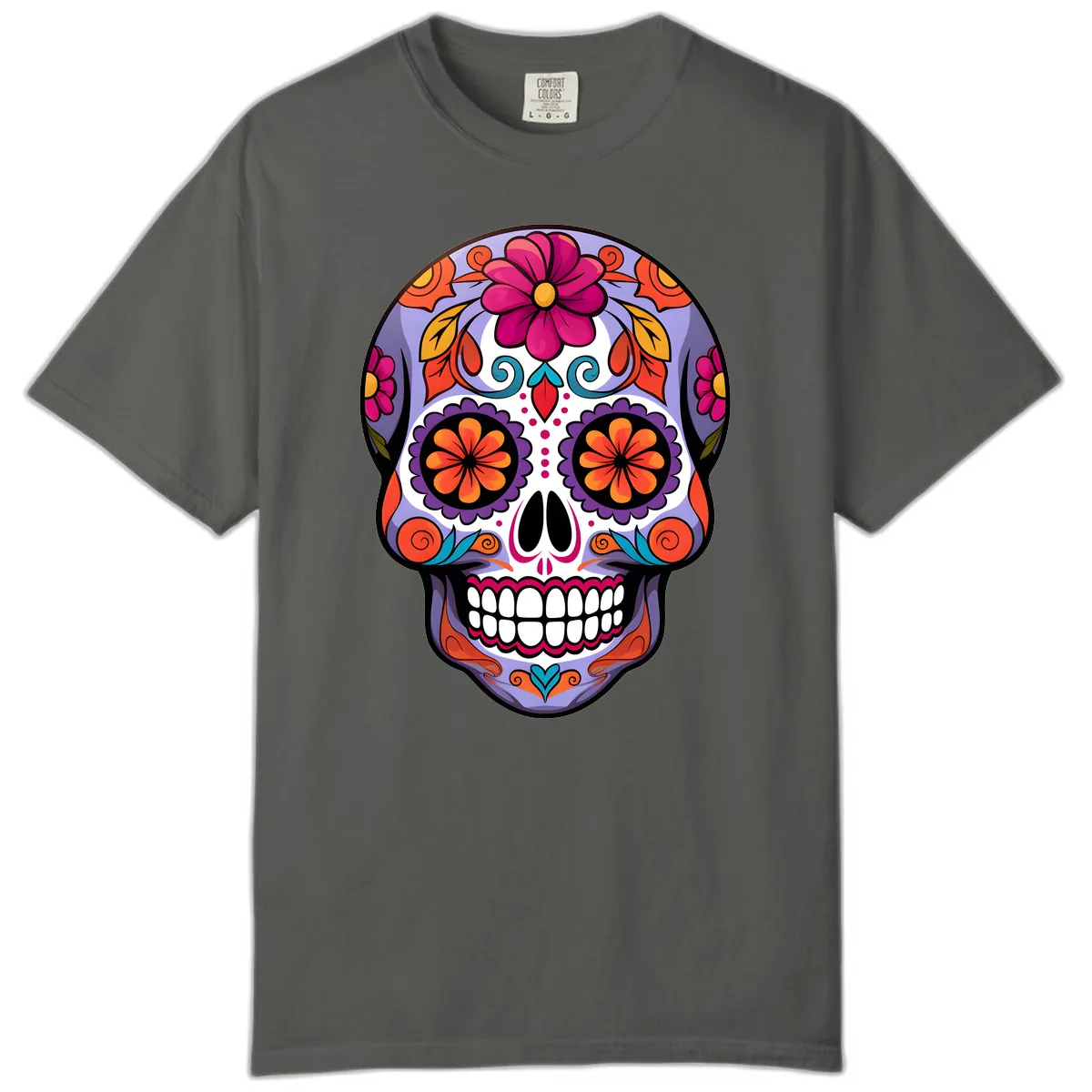 Vibrant Floral Calavera Sugar Skull Artwork Comfort Color in Pepper
