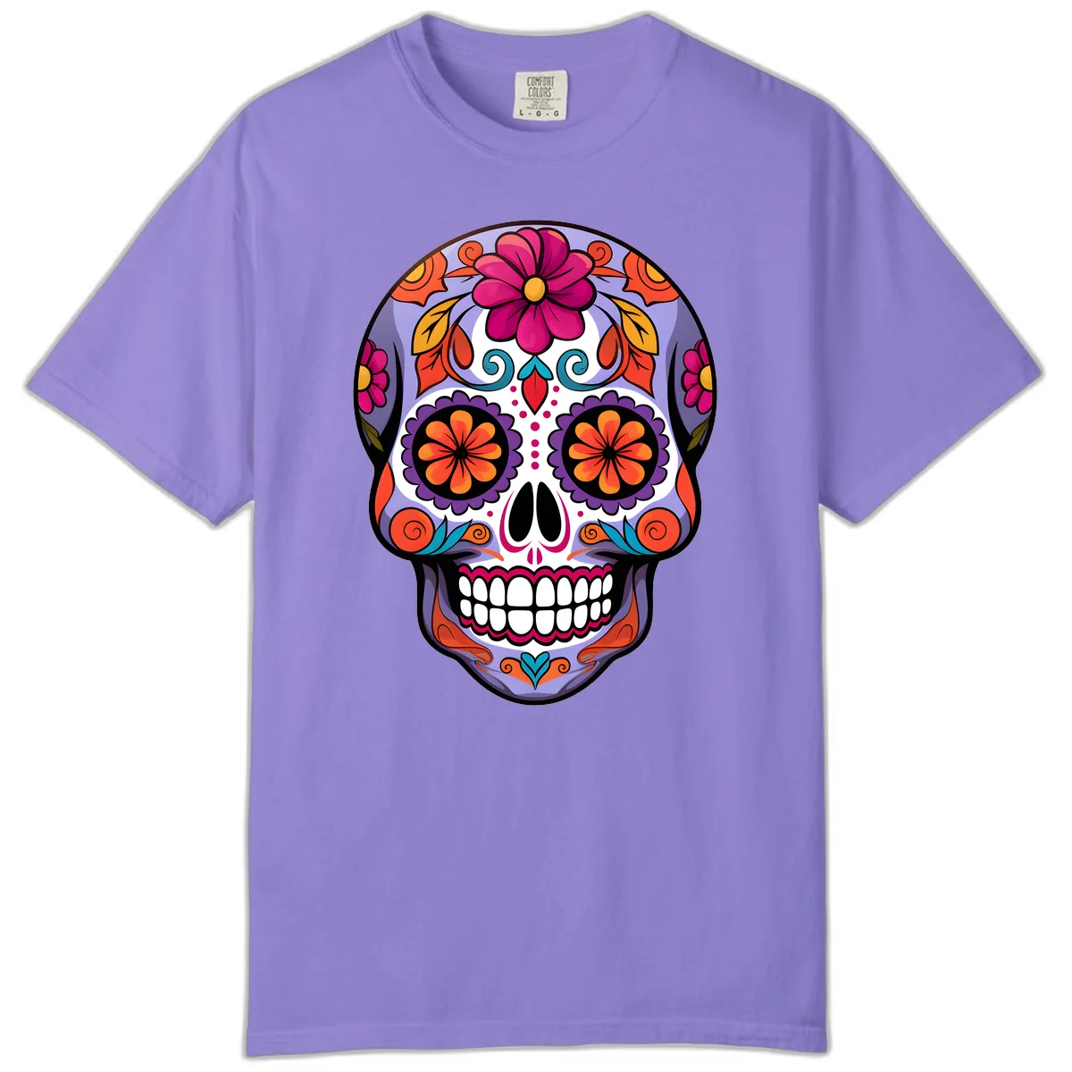 Vibrant Floral Calavera Sugar Skull Artwork Comfort Color in Violet