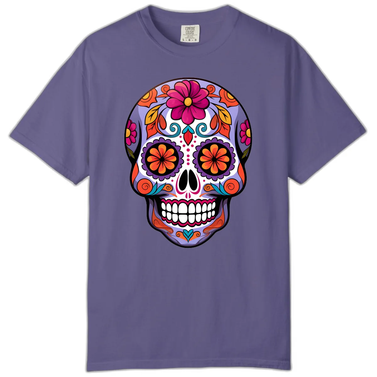 Vibrant Floral Calavera Sugar Skull Artwork Comfort Color in Grape