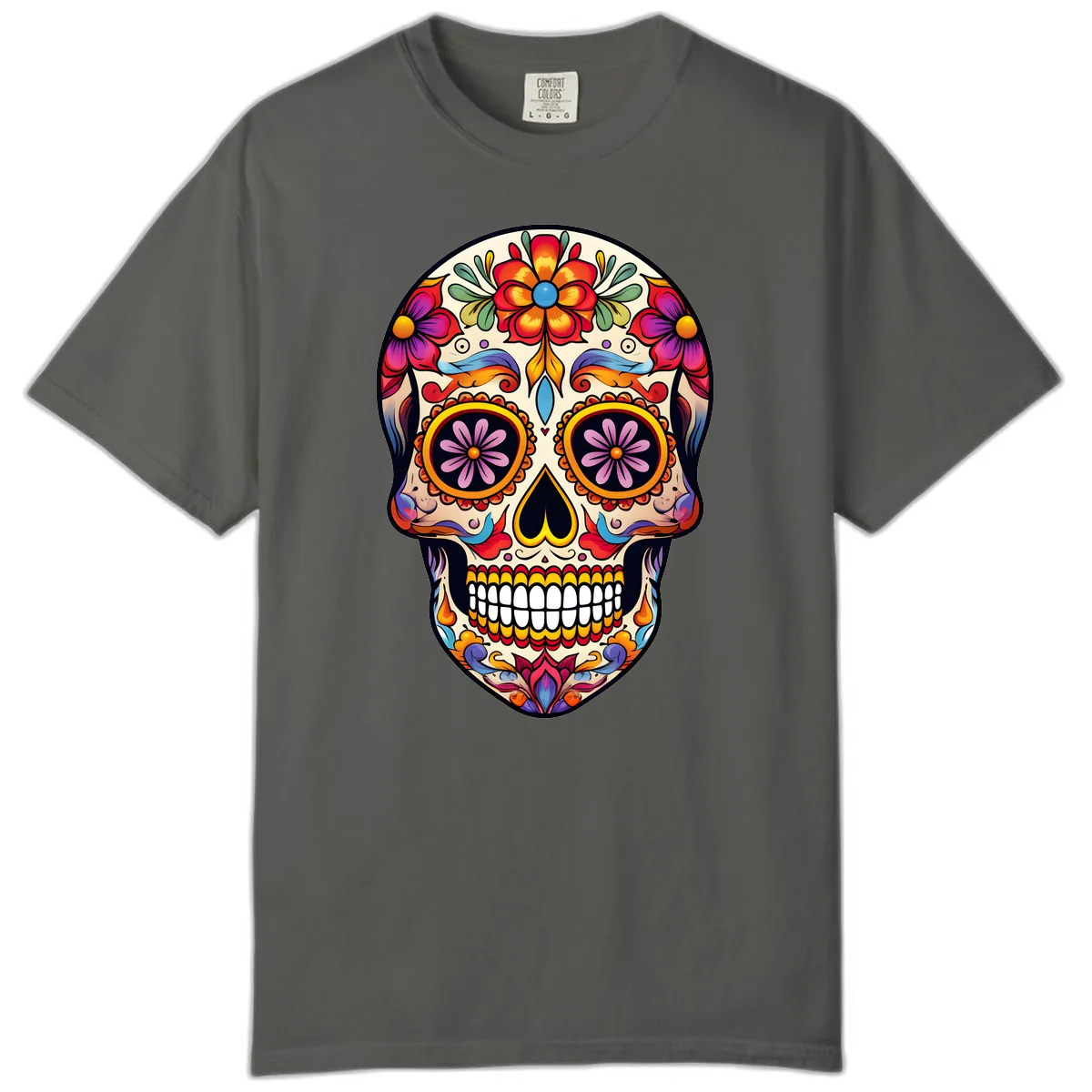 Vibrant Calavera Floral Sugar Skull Art Comfort Color in Pepper