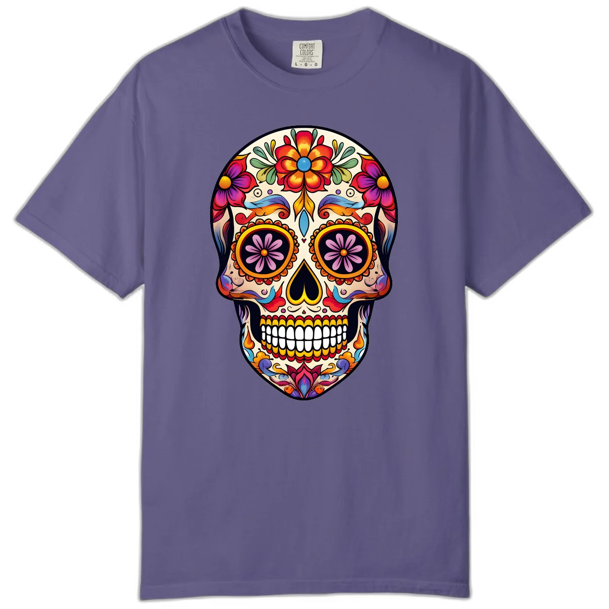Vibrant Calavera Floral Sugar Skull Art Comfort Color in Grape