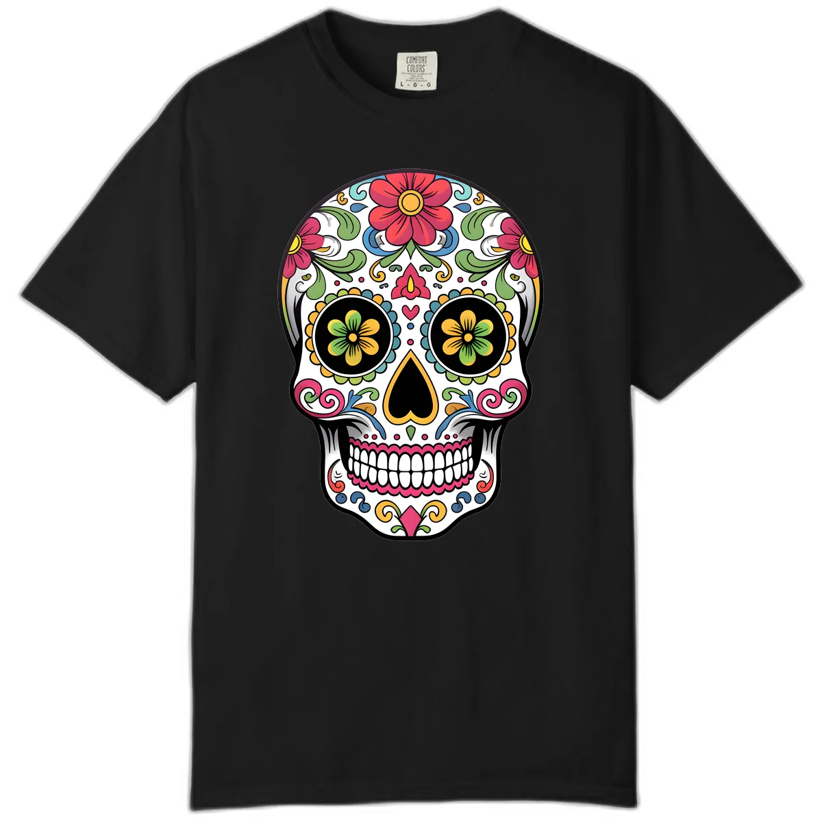 Vibrant Floral Calavera Sugar Skull Comfort Color in Black