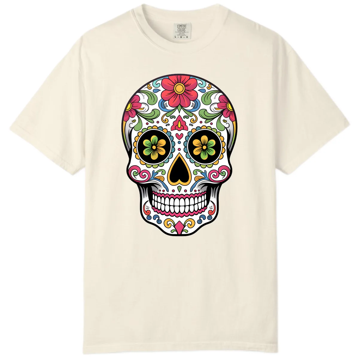 Vibrant Floral Calavera Sugar Skull Comfort Color in Ivory