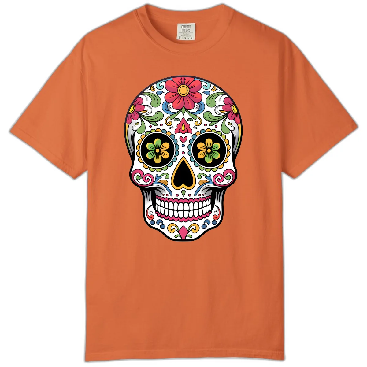 Vibrant Floral Calavera Sugar Skull Comfort Color in Burnt Orange
