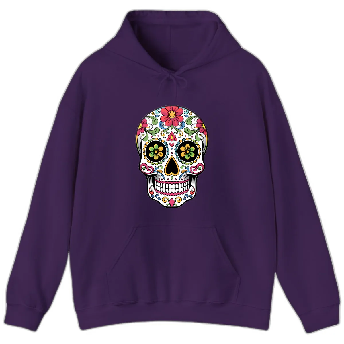 Vibrant Floral Calavera Sugar Skull Hoodie in Purple