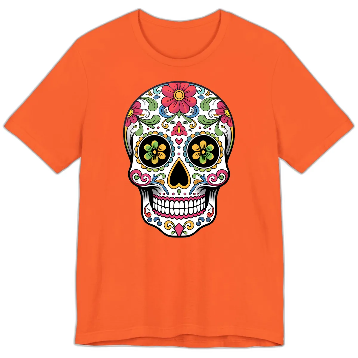 Vibrant Floral Calavera Sugar Skull Premium T-Shirt in Orange