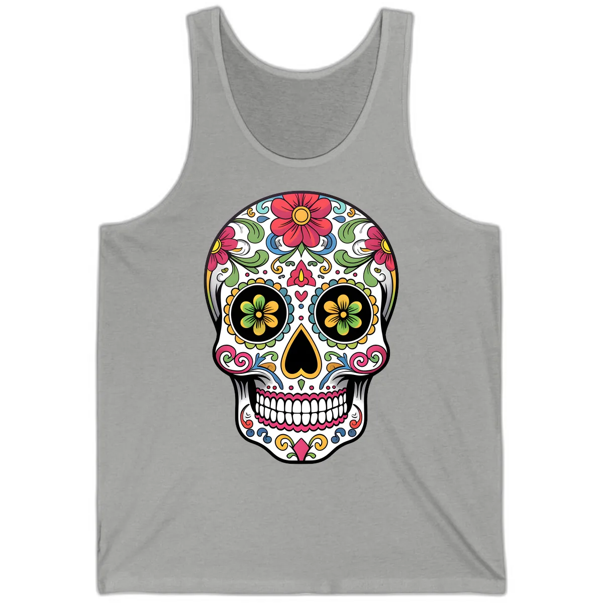 Vibrant Floral Calavera Sugar Skull Tank in Athletic Heather
