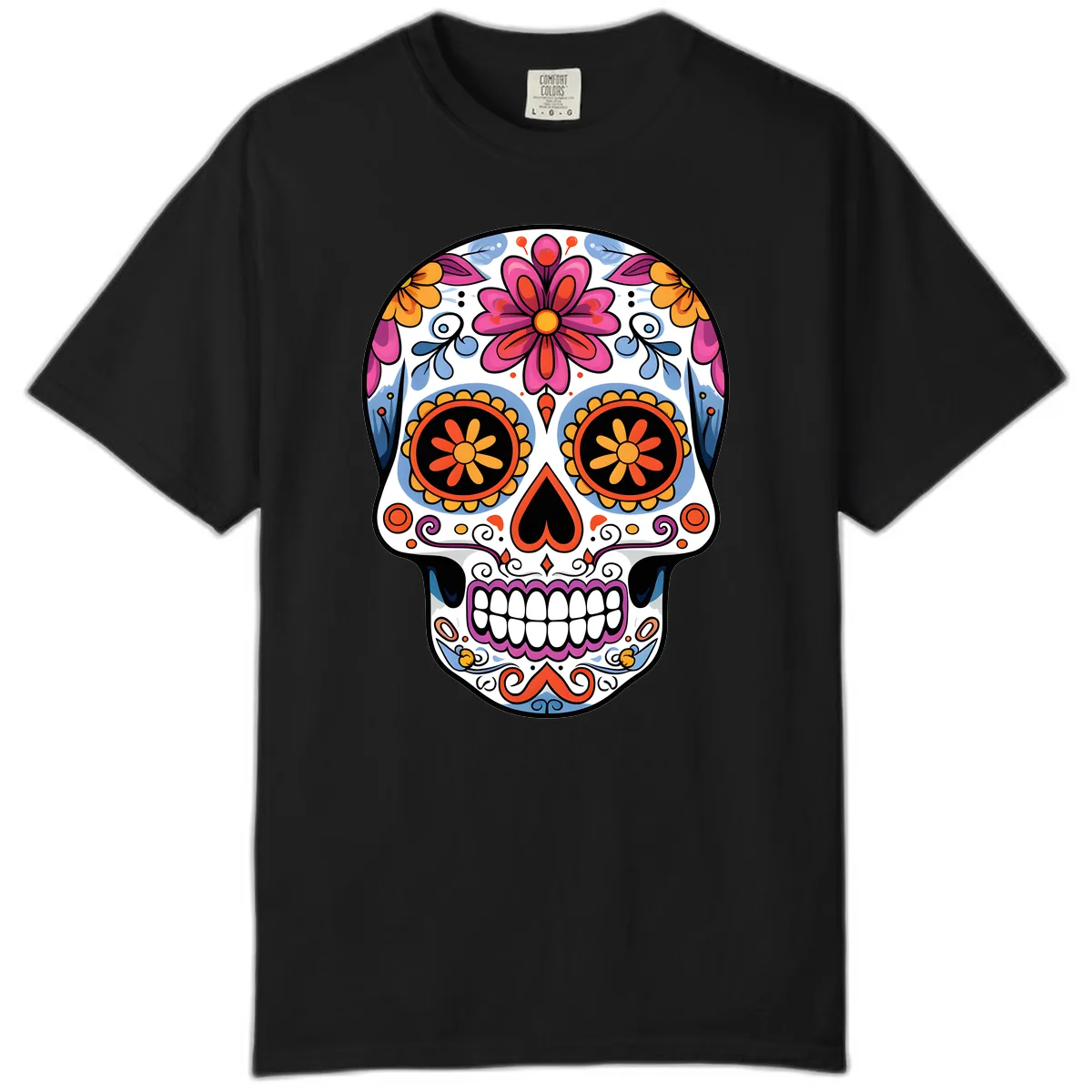 Vibrant Floral Sugar Skull Calavera Comfort Color in Black