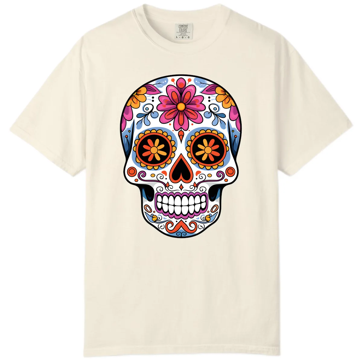 Vibrant Floral Sugar Skull Calavera Comfort Color in Ivory