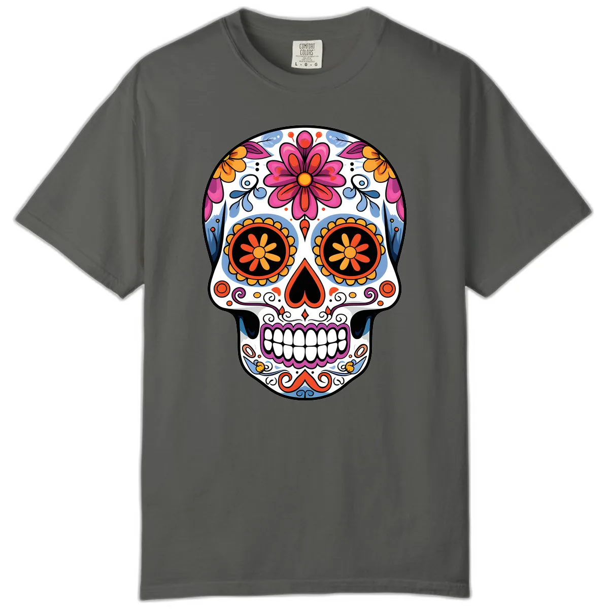 Vibrant Floral Sugar Skull Calavera Comfort Color in Pepper