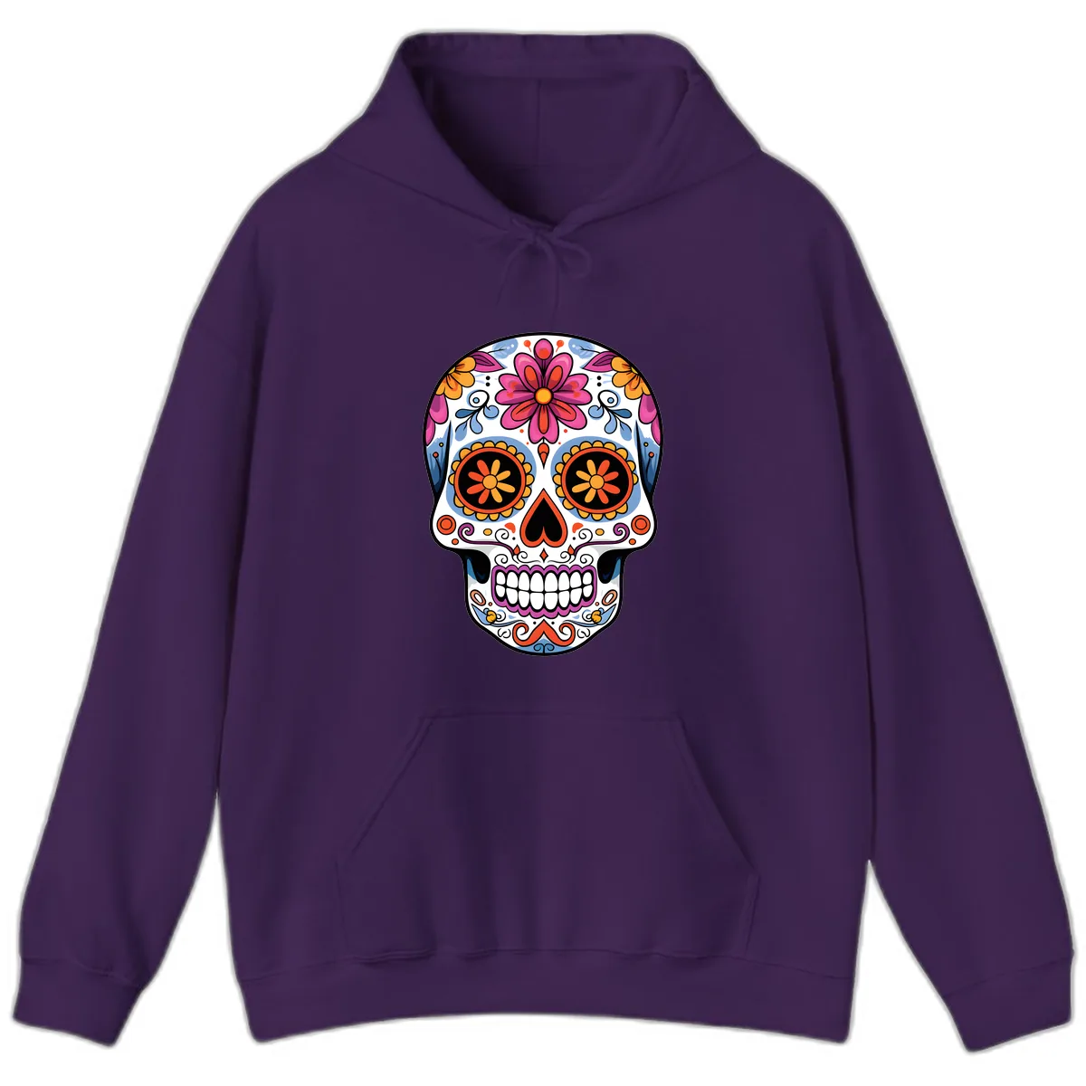 Vibrant Floral Sugar Skull Calavera Hoodie in Purple