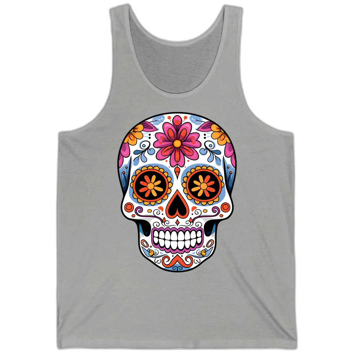 Vibrant Floral Sugar Skull Calavera Tank in Athletic Heather