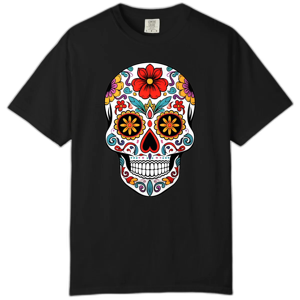 Vibrant Floral Calavera Sugar Skull Comfort Color in Black