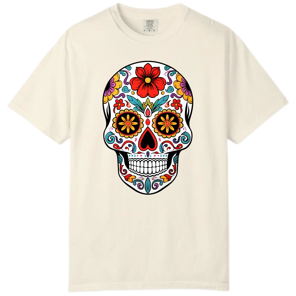 Vibrant Floral Calavera Sugar Skull Comfort Color in Ivory