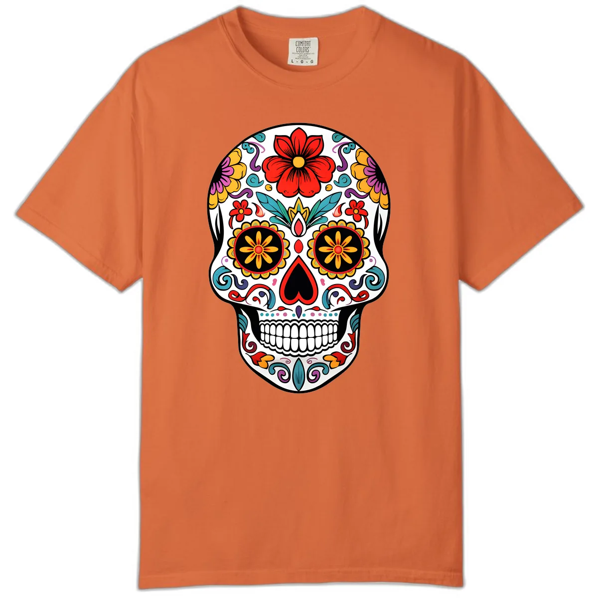 Vibrant Floral Calavera Sugar Skull Comfort Color in Burnt Orange
