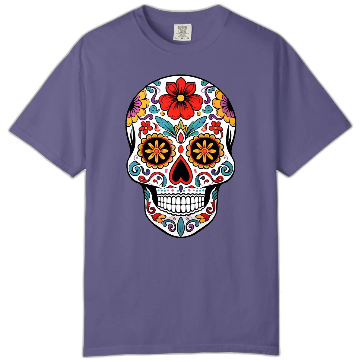 Vibrant Floral Calavera Sugar Skull Comfort Color in Grape